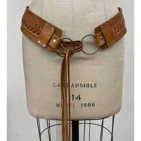 NEW DAIRI women's double loop leather belt in tan